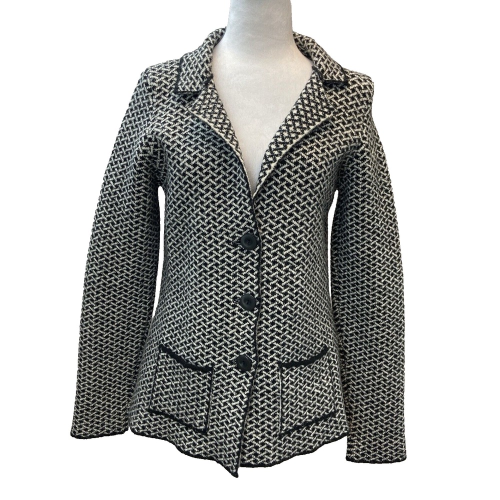 Coco And Jaquie Womens Blazer Medium Black Wool Blend Plaid Houndstooth‎ Italy